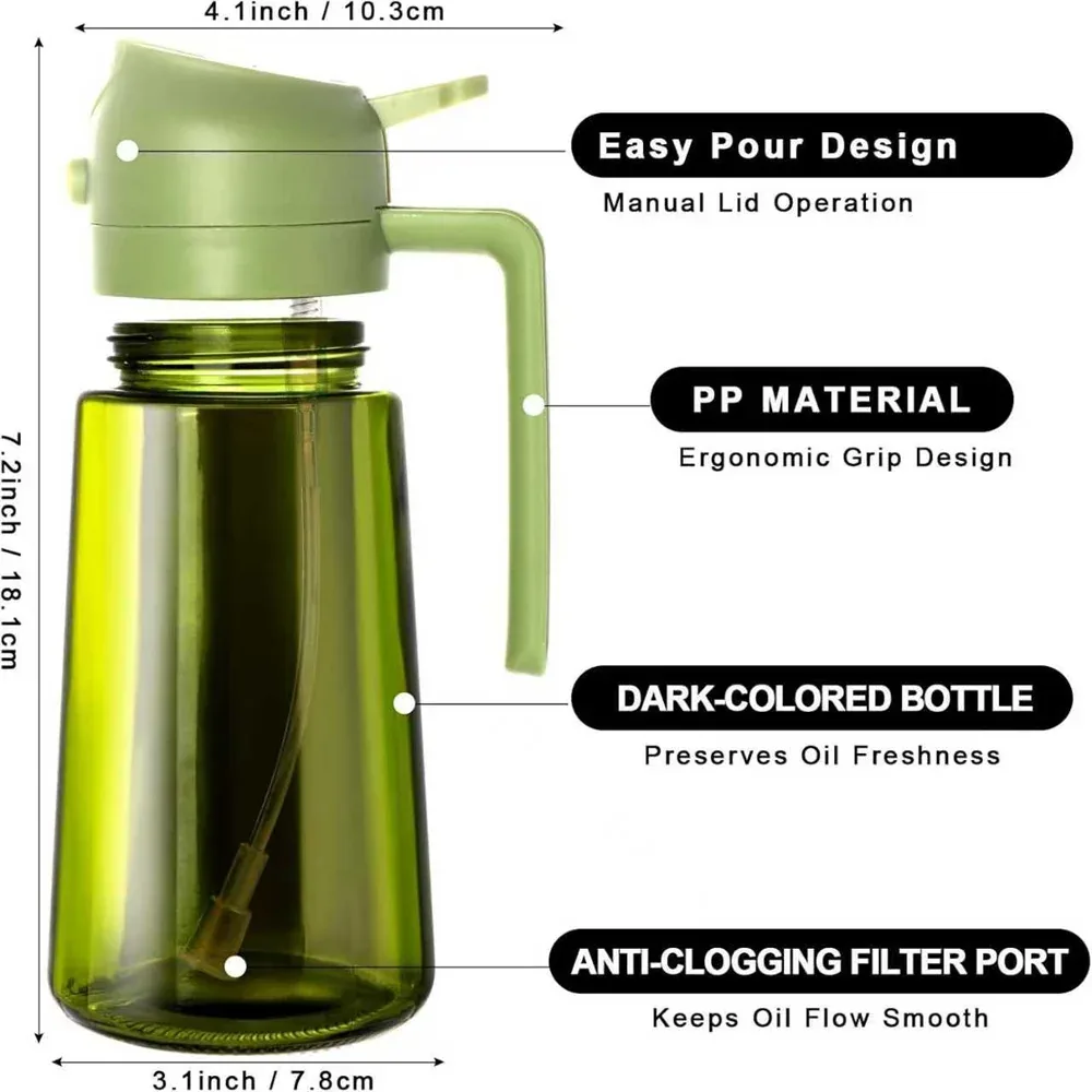 Glasflasche mit Kunststoffaufsatz zum Sprühen und Ausgießen von Öl